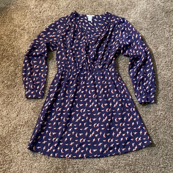 Bar III | Bird-Print Blue Casual Work Dress - Picture 1 of 10